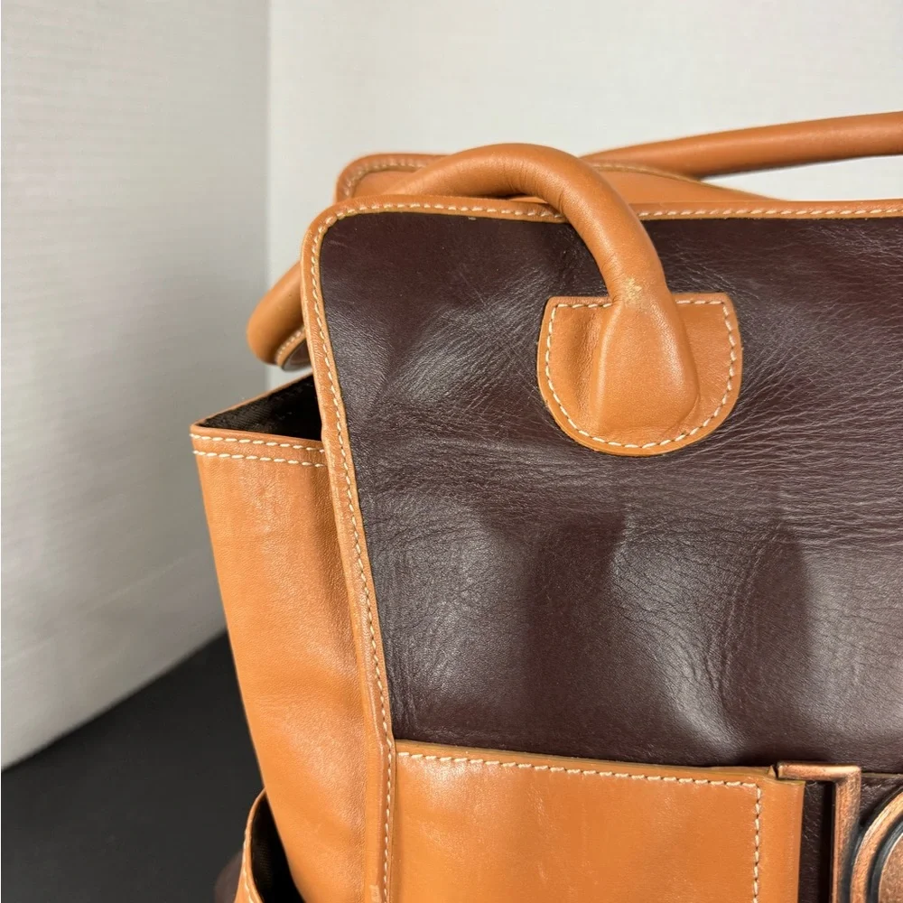 bo'n Brown Leather Tote‎ Bag Satchel Buckle Accent Pocketbook Handbag Purse